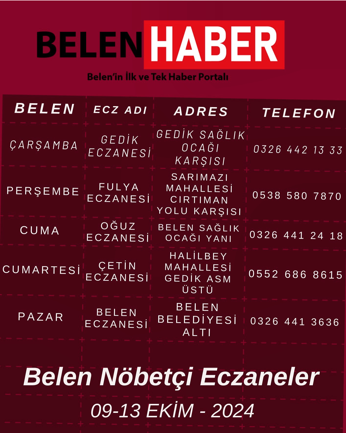 Belen Nöbetçi Eczaneler 