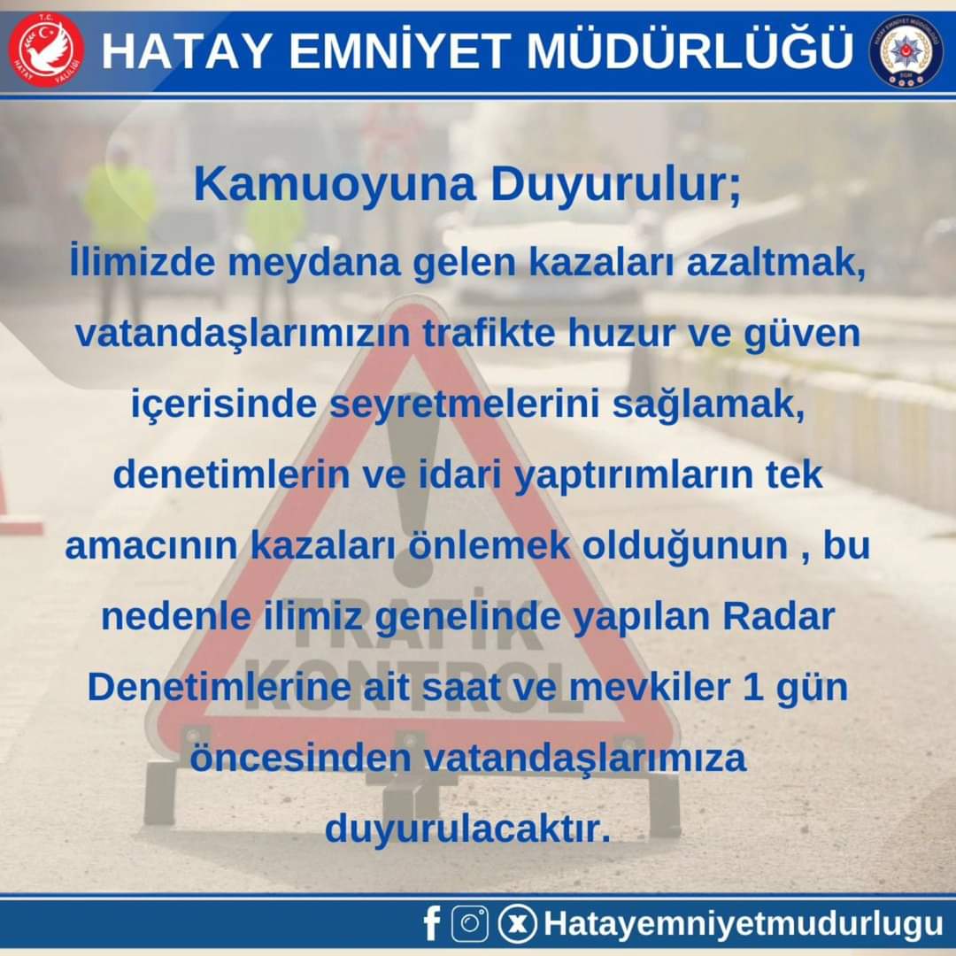 Hatay İl Emniyet Müdürlüğünden Duyuru