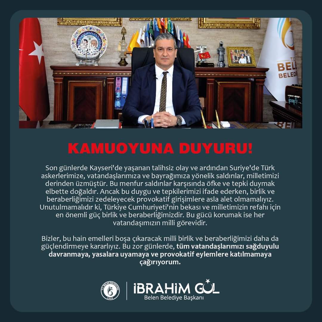 Belen Belediye Başkanı İbrahim Gül'den Açıklama